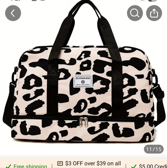 Handbags - Black and White Animal Print Duffel Bag